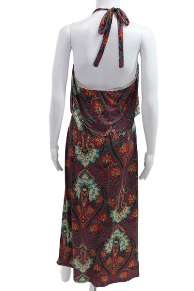 Veronica M Women Maxi Dress Purple Paisley High Neck Button Sleeveless Size S