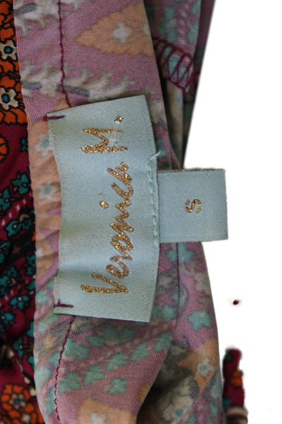 Veronica M Women Maxi Dress Purple Paisley High Neck Button Sleeveless Size S