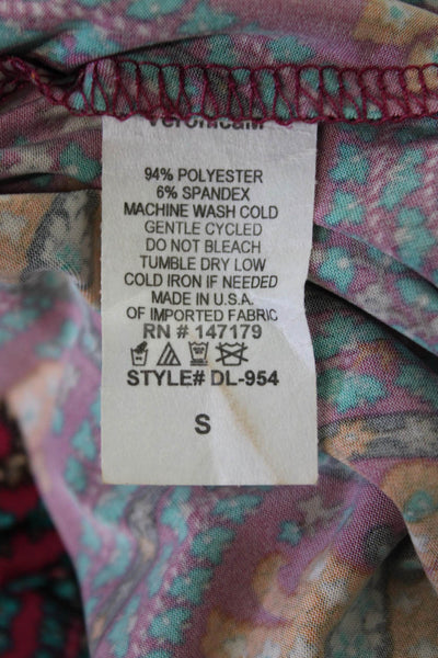 Veronica M Women Maxi Dress Purple Paisley High Neck Button Sleeveless Size S