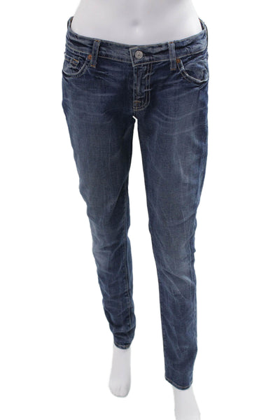 7 For All Mankind Women Dark Blue Straight Jeans High Rise Button Fly Size 27
