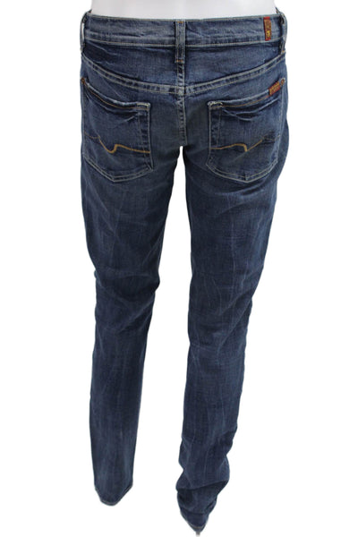 7 For All Mankind Women Dark Blue Straight Jeans High Rise Button Fly Size 27