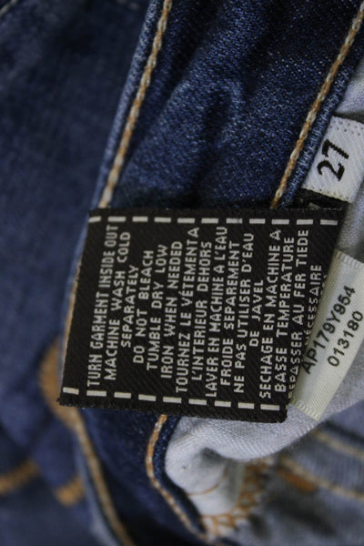 7 For All Mankind Women Dark Blue Straight Jeans High Rise Button Fly Size 27