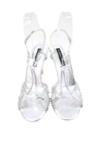 Claudia Ciuti Womens Strappy Slingbacks Sandal Heels Silver Size 6 Medium