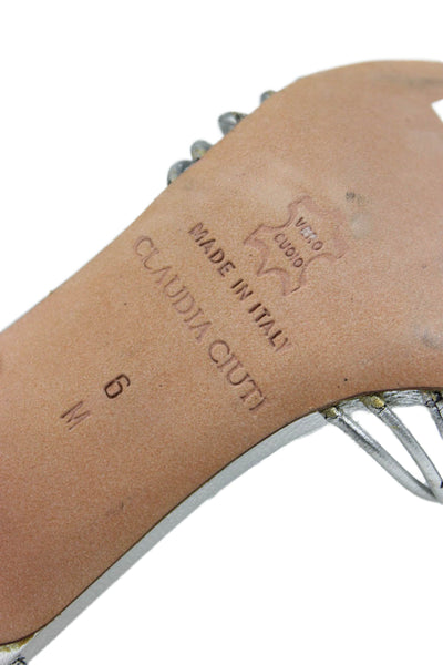 Claudia Ciuti Womens Strappy Slingbacks Sandal Heels Silver Size 6 Medium