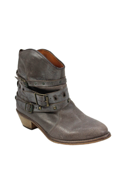 Steve Madden Womens Leather Belted Western Ankle Boots Brown Size 6