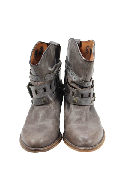 Steve Madden Womens Leather Belted Western Ankle Boots Brown Size 6