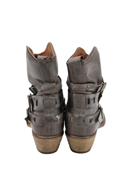 Steve Madden Womens Leather Belted Western Ankle Boots Brown Size 6