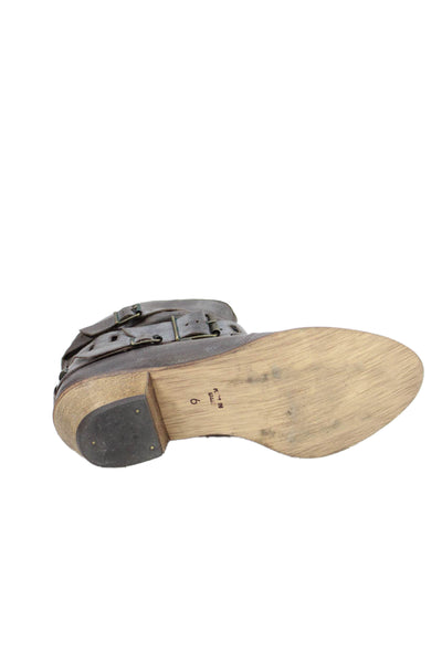 Steve Madden Womens Leather Belted Western Ankle Boots Brown Size 6