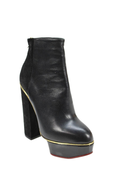 Charlotte Olympia Womens Leather Platform Gold Tone Ankle Boots Black Size 36 6