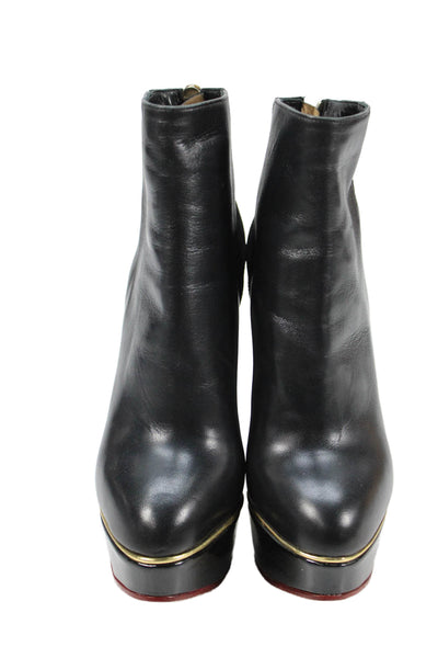 Charlotte Olympia Womens Leather Platform Gold Tone Ankle Boots Black Size 36 6