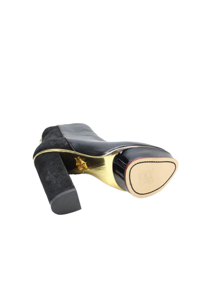 Charlotte Olympia Womens Leather Platform Gold Tone Ankle Boots Black Size 36 6