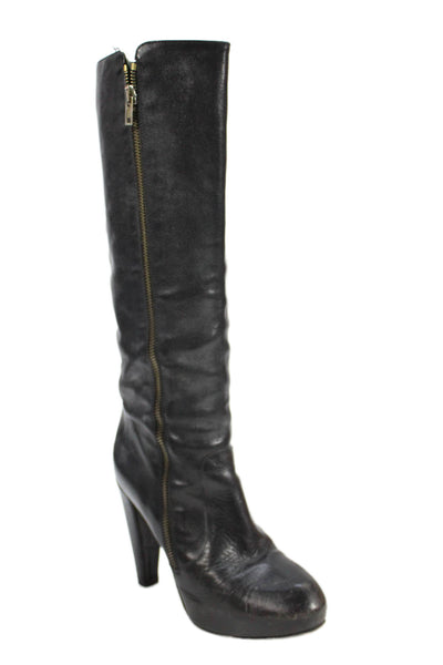 Loeffler Randall Womens Leather Zip Up Knee High Boots Black Size 6 B