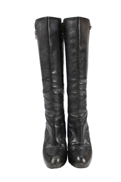 Loeffler Randall Womens Leather Zip Up Knee High Boots Black Size 6 B