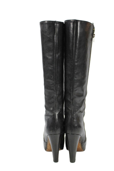 Loeffler Randall Womens Leather Zip Up Knee High Boots Black Size 6 B