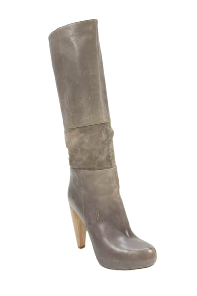 Loeffler Randall Womens Leather Pull On Knee High Boots Grey Size 6 B
