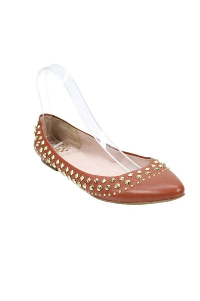 Vince Camuto Womens Leather Studded Ballet Flats Shoes Brown Size 7.5M