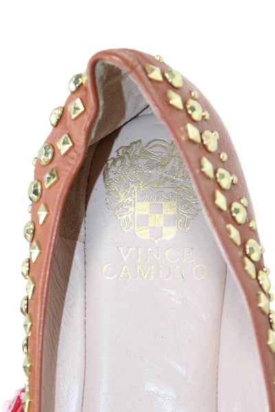 Vince Camuto Womens Leather Studded Ballet Flats Shoes Brown Size 7.5M
