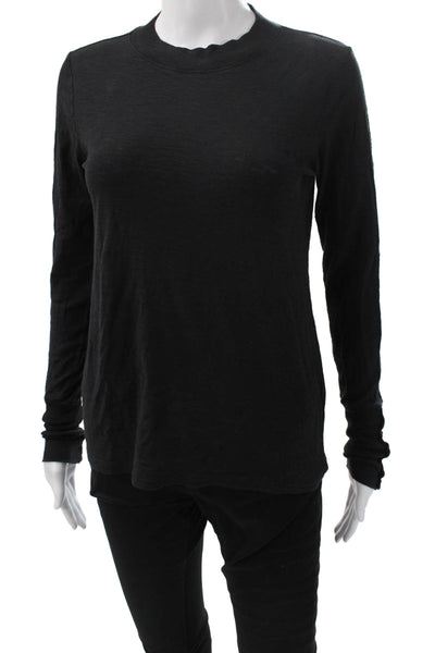 Nation LTD Women Black Pima Cotton Long Sleeve Crew Neck Button T-Shirt Size XS