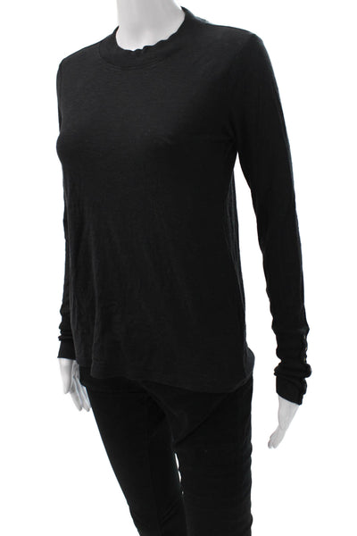 Nation LTD Women Black Pima Cotton Long Sleeve Crew Neck Button T-Shirt Size XS
