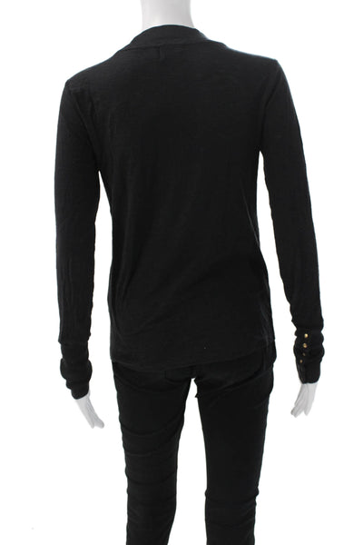 Nation LTD Women Black Pima Cotton Long Sleeve Crew Neck Button T-Shirt Size XS
