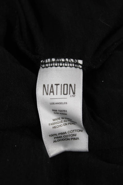 Nation LTD Women Black Pima Cotton Long Sleeve Crew Neck Button T-Shirt Size XS