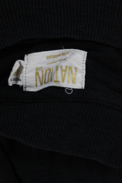 Nation LTD Women Black Pima Cotton Long Sleeve Crew Neck Button T-Shirt Size XS