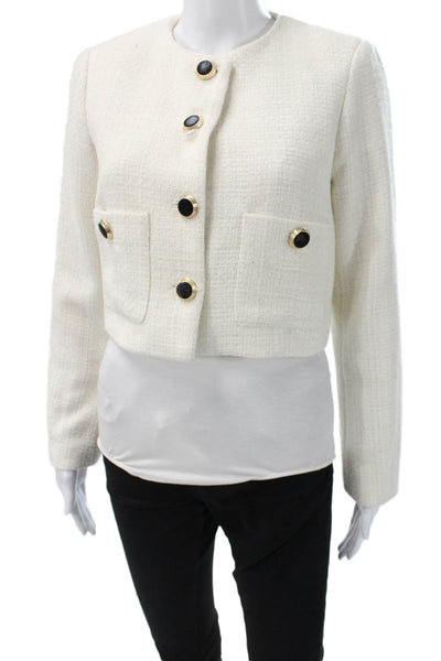 Hilary Radley Womens Blazer White Solid Button Long Sleeve Polyester Size 4