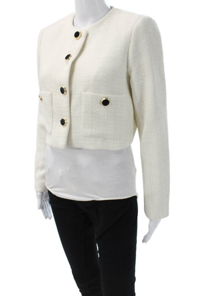 Hilary Radley Womens Blazer White Solid Button Long Sleeve Polyester Size 4