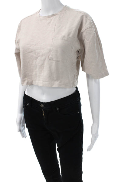 Zara Women Cropped Basic T-Shirt Beige Cotton Short Sleeve Crew Neck Size S