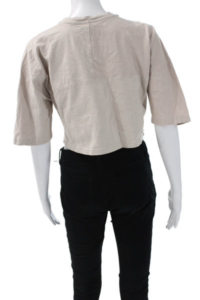 Zara Women Cropped Basic T-Shirt Beige Cotton Short Sleeve Crew Neck Size S