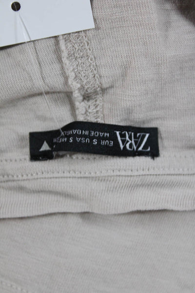 Zara Women Cropped Basic T-Shirt Beige Cotton Short Sleeve Crew Neck Size S