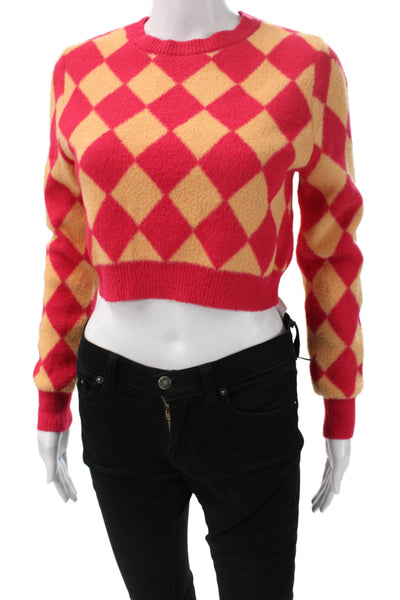 Zara Unisex Red Argyle Crew Neck Acrylic Pullover Long Sleeve Size M