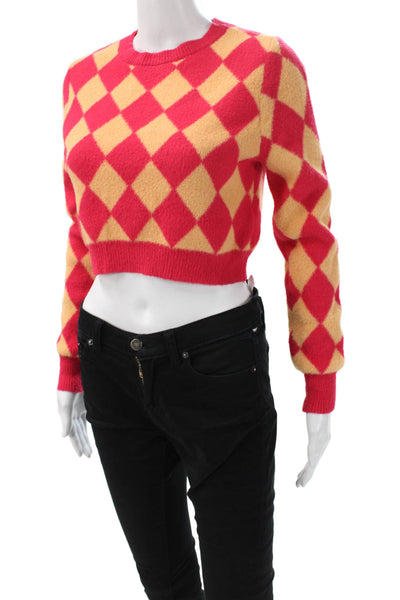 Zara Unisex Red Argyle Crew Neck Acrylic Pullover Long Sleeve Size M