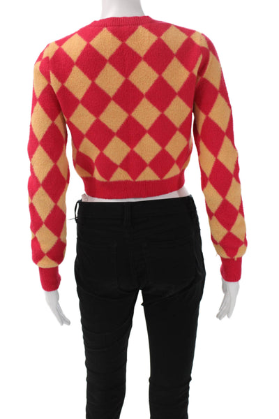 Zara Unisex Red Argyle Crew Neck Acrylic Pullover Long Sleeve Size M