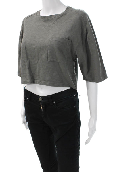 Zara Womens Cropped Basic Dark Gray Cotton Crew Neck 3/4 Sleeve T-Shirt Size S