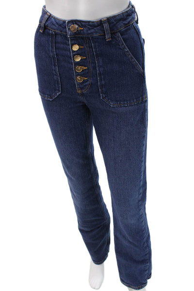 Zara Womens Paperbag Mom Jeans Dark Blue Denim Size 0
