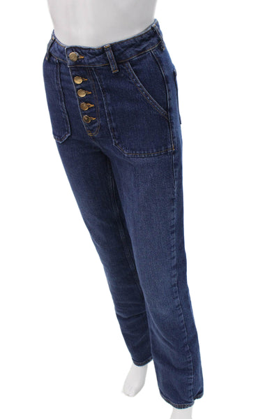 Zara Womens Paperbag Mom Jeans Dark Blue Denim Size 0
