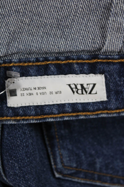 Zara Womens Paperbag Mom Jeans Dark Blue Denim Size 0