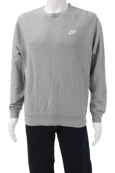 Nike Mens Pullover Sweatshirts Gray Cotton Crew Neck Long Sleeve Size M