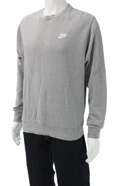 Nike Mens Pullover Sweatshirts Gray Cotton Crew Neck Long Sleeve Size M