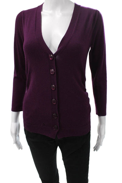 Design History Unisex Cardigan Purple V-Neck Merino Wool Long Sleeve Size S