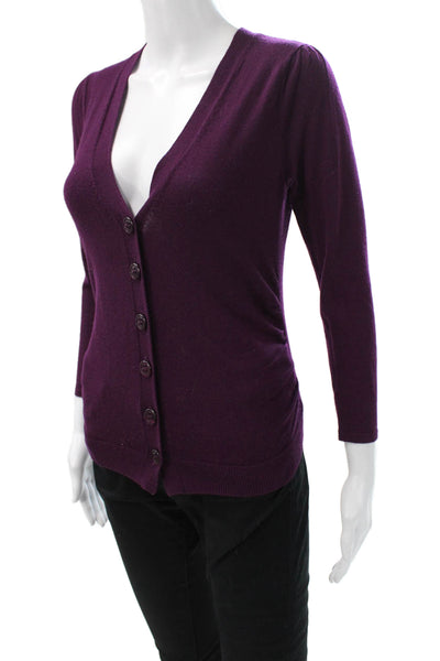 Design History Unisex Cardigan Purple V-Neck Merino Wool Long Sleeve Size S