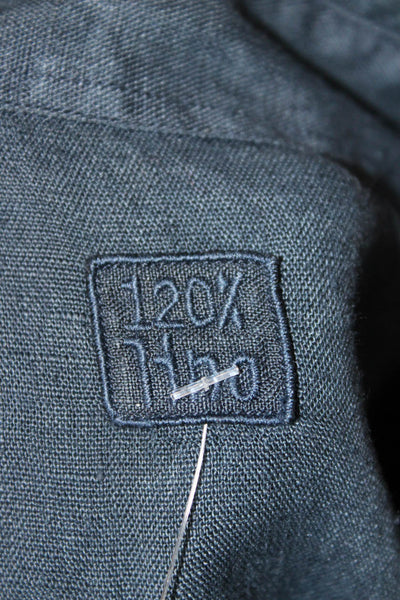 120% Lino Mens Linen Long Sleeve Collared Button-Down Shirt Blue Size 2XL