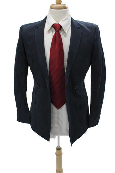 Topman Mens Dark Blue Cotton Linen Classic Button Blazer Long Sleeve Size 34