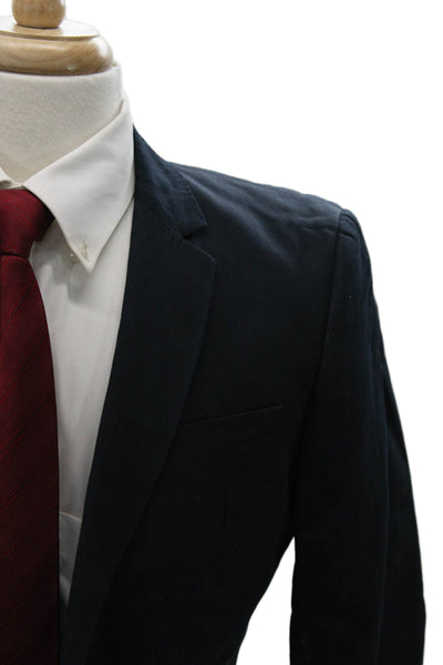 Topman Mens Dark Blue Cotton Linen Classic Button Blazer Long Sleeve Size 34