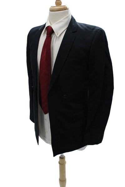 Topman Mens Dark Blue Cotton Linen Classic Button Blazer Long Sleeve Size 34