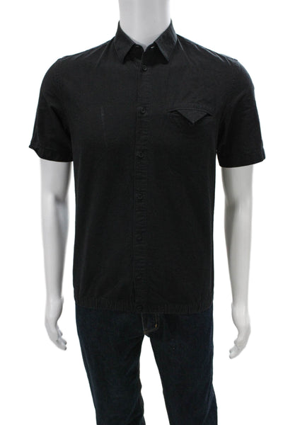 Helmut Lang Mens Button Front Short Sleeve Collared Pocket Shirt Black Size XS