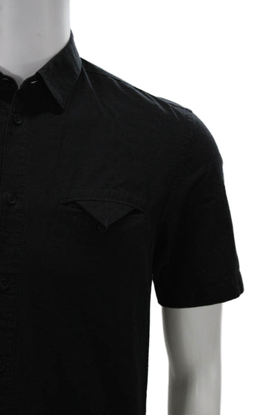 Helmut Lang Mens Button Front Short Sleeve Collared Pocket Shirt Black Size XS