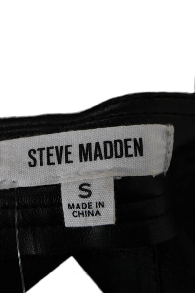 Steve Madden Women Cropped Biker Black Pants Button Polyurethane Size S