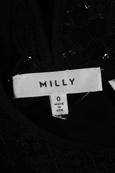 Milly Women Black Round Neck Button 3/4 Sleeve Nylon Blouse Size 0